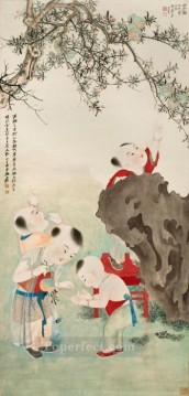 Zhang Daqian Chang Dai chien Painting - Chang dai chien children playing under a pomegranate tree 1948 old China ink